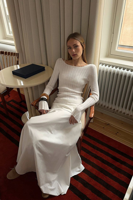 Stickad långärmad top med pointelle